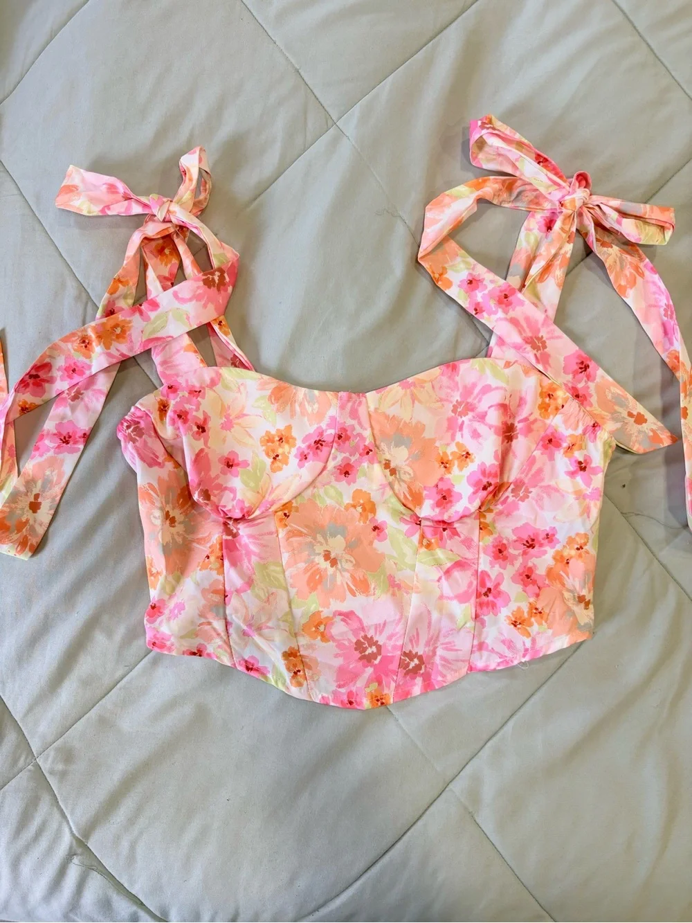 Floral Tie-Shoulder Crop Top - Pink